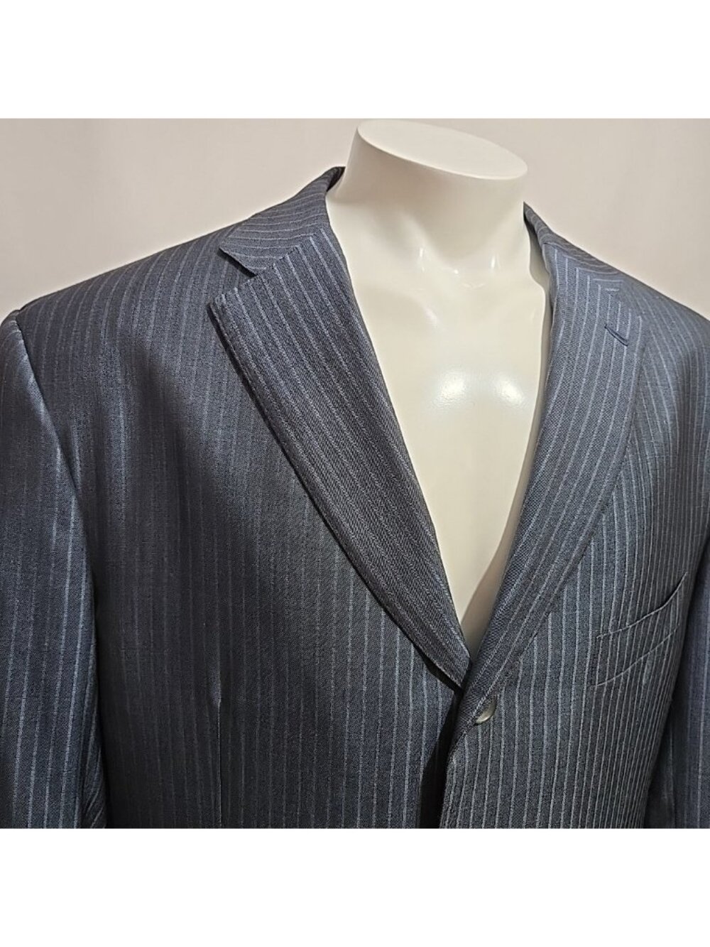 ISAIA Napoli Wool Silk Blend Blazer Mens Size 48R Blue Striped Working Cuffs